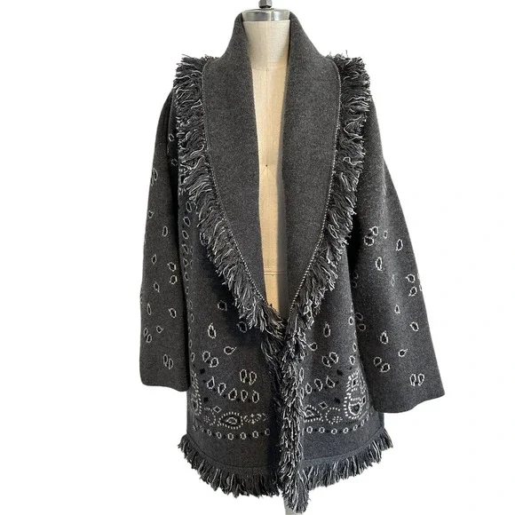 Alanui Bandana Jacquard Icon Cardigan Dark Grey M/L - Picture 2 of 10